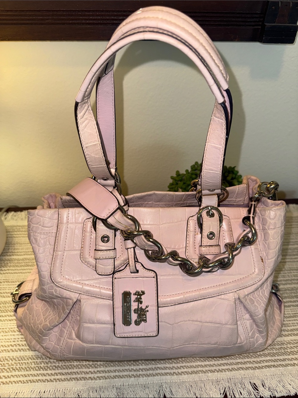Coach Pink Croc Embossed Ashley Madison Leather Bag